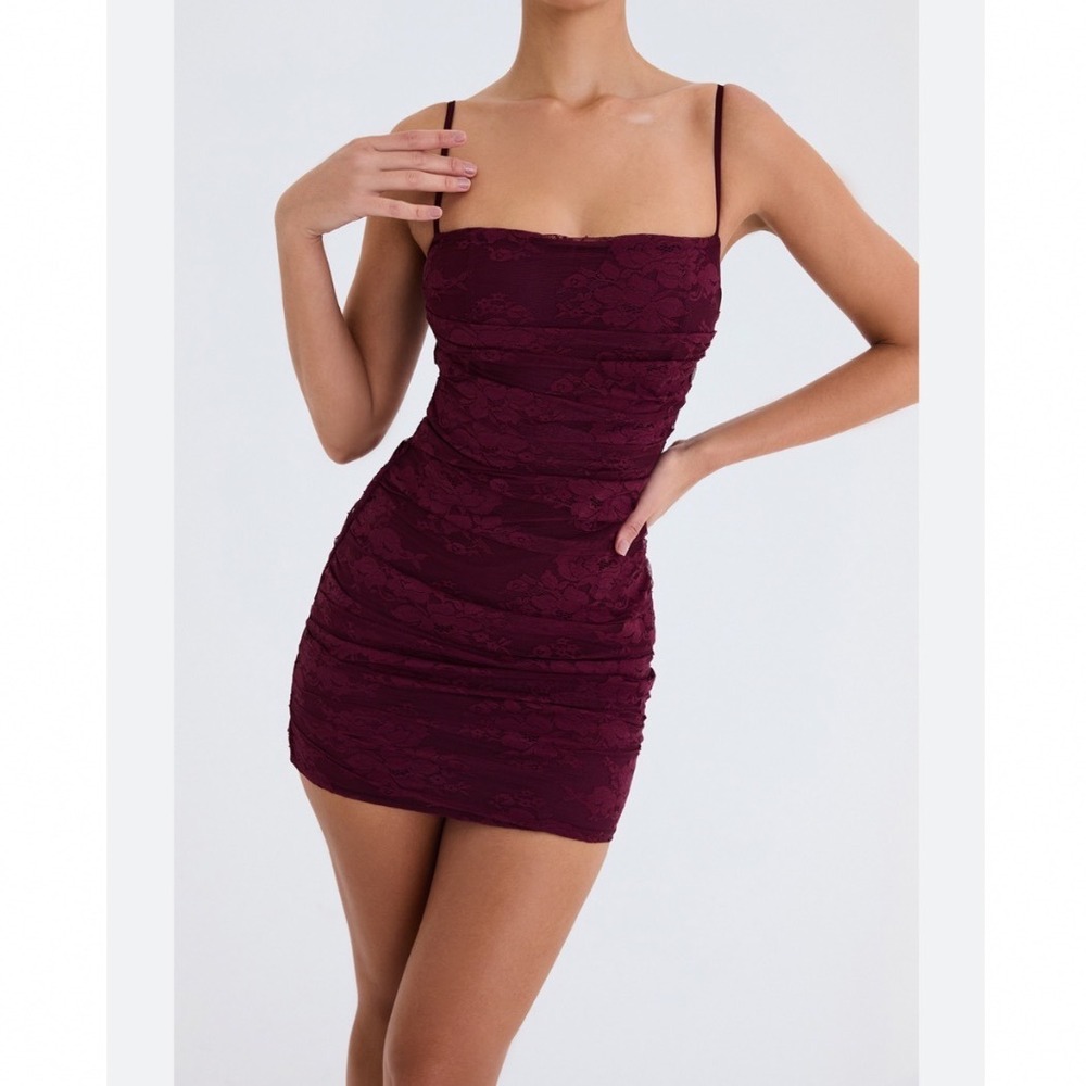 Mistress Rocks House of CB Mulberry Lace‎ Gathered Mini Dress New